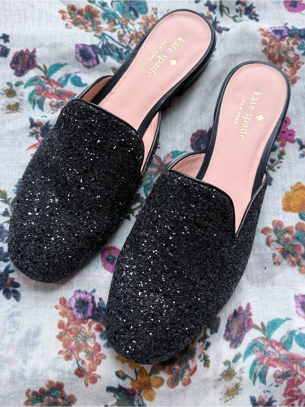 Kate Spade Black Glitter Mule Loafers Made in Italy Size 8